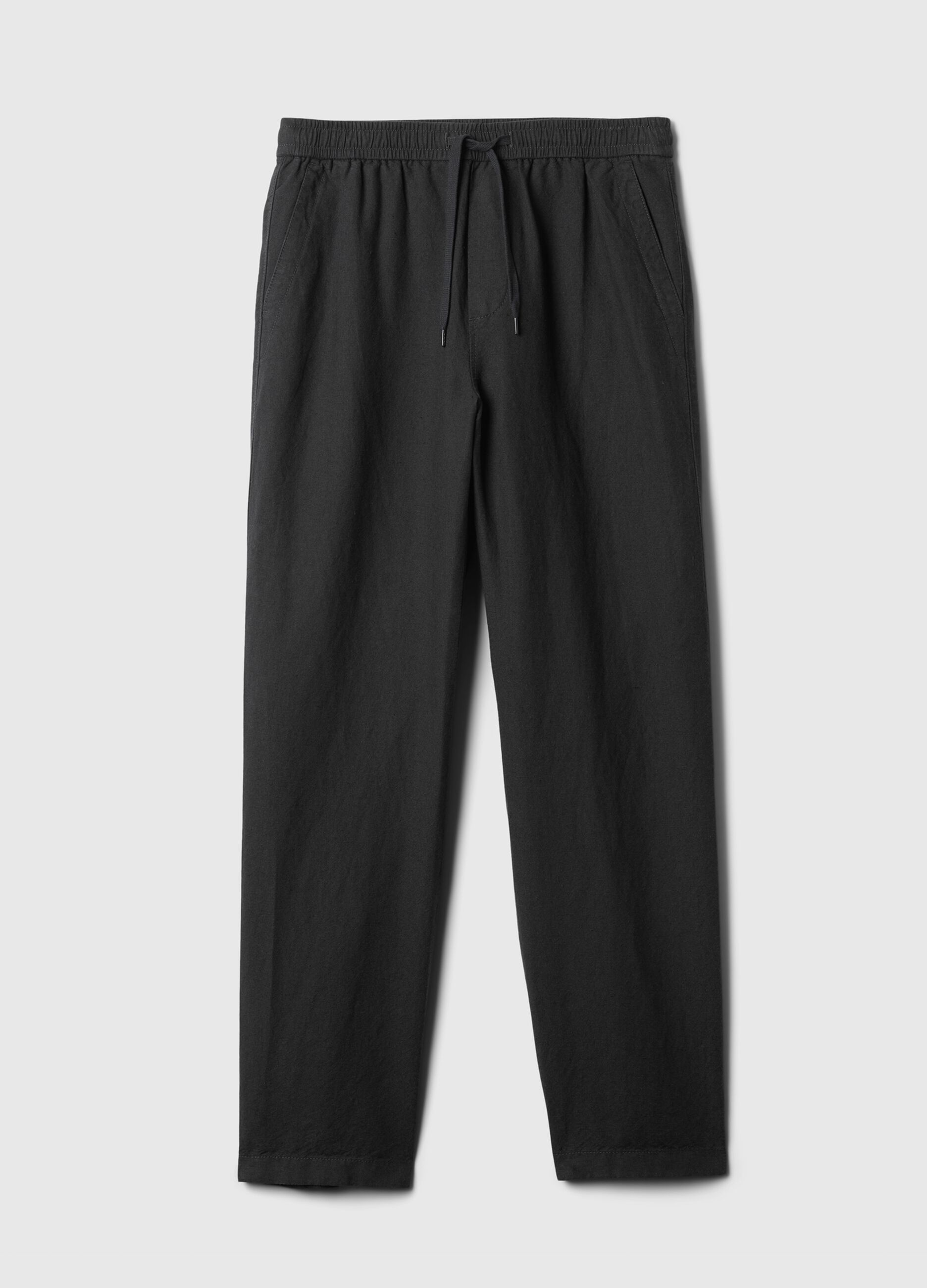 Pull-on trousers in linen and cotton