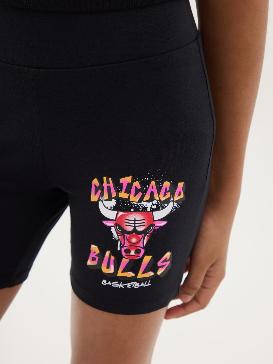 Black Stretch Cotton High-Waisted Skinny Fit Girls' Shorts with Chicago Bulls Logo_1