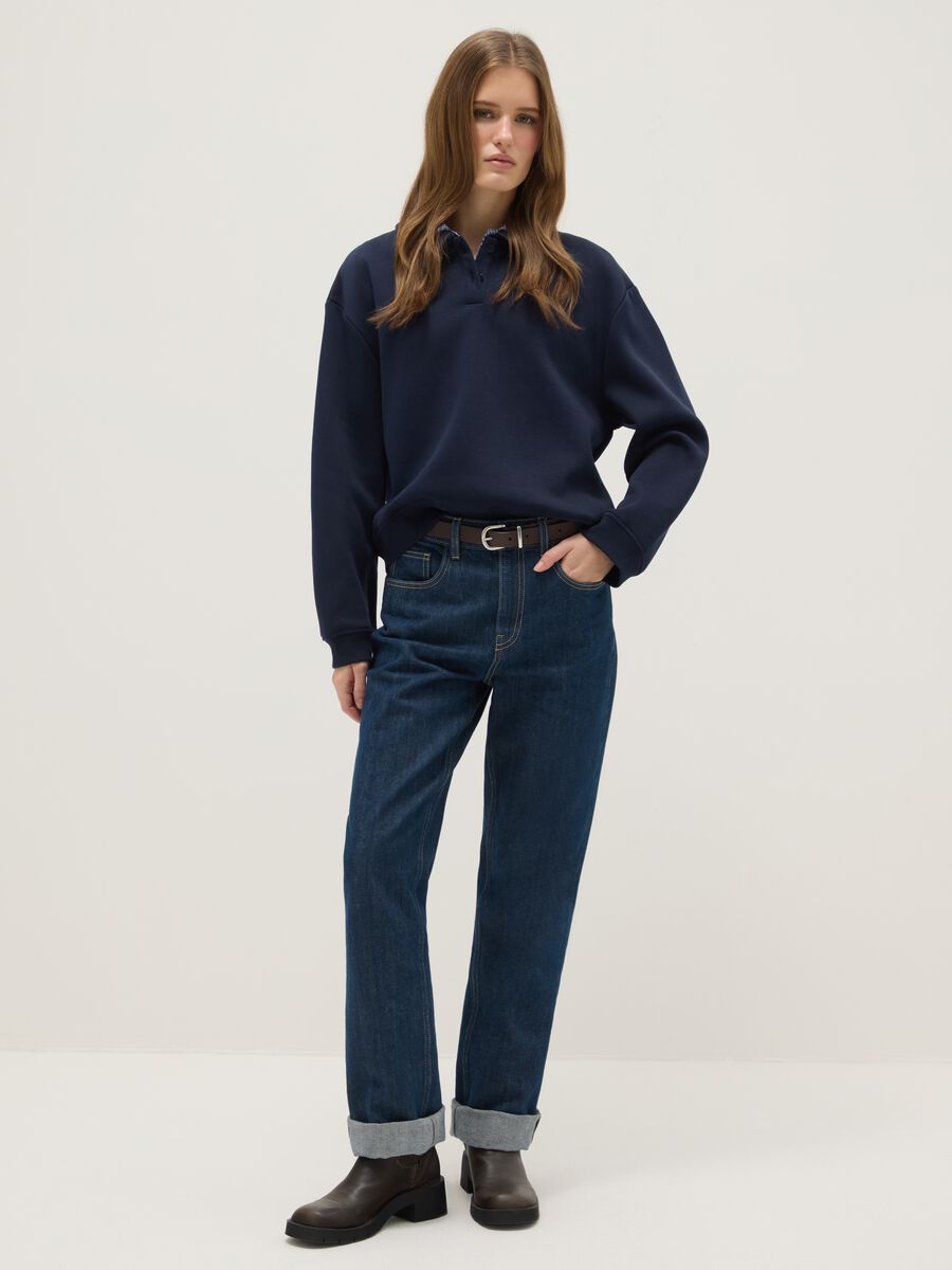 Blue cotton blend jumper with regular fit and contrasting collar_1