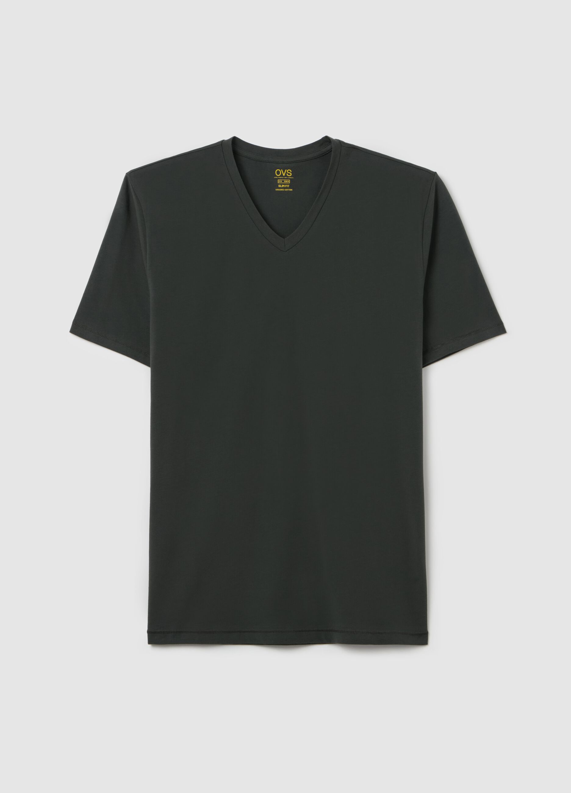 Slim-fit T-shirt in stretch cotton with V neck