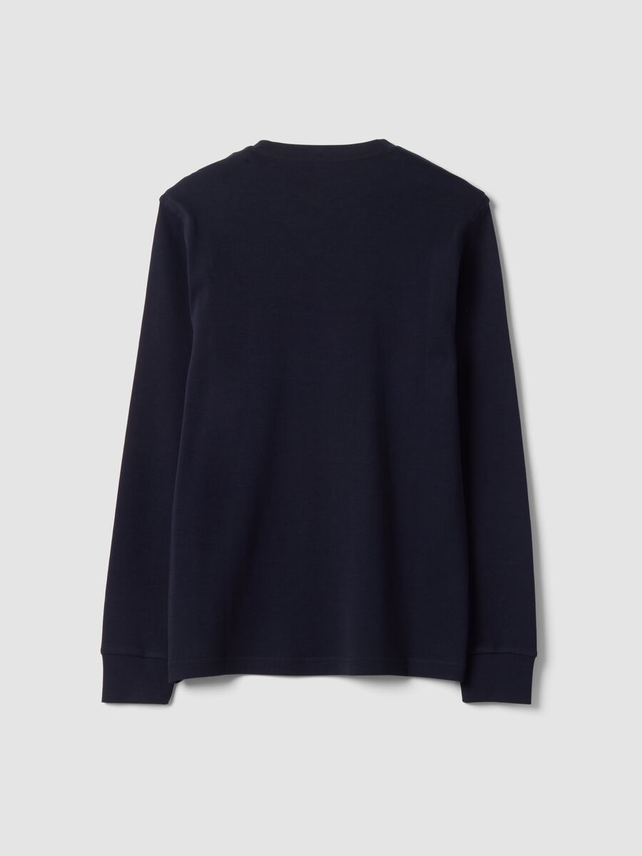 T-shirt blu in puro cotone con scollo a V regular fit_2