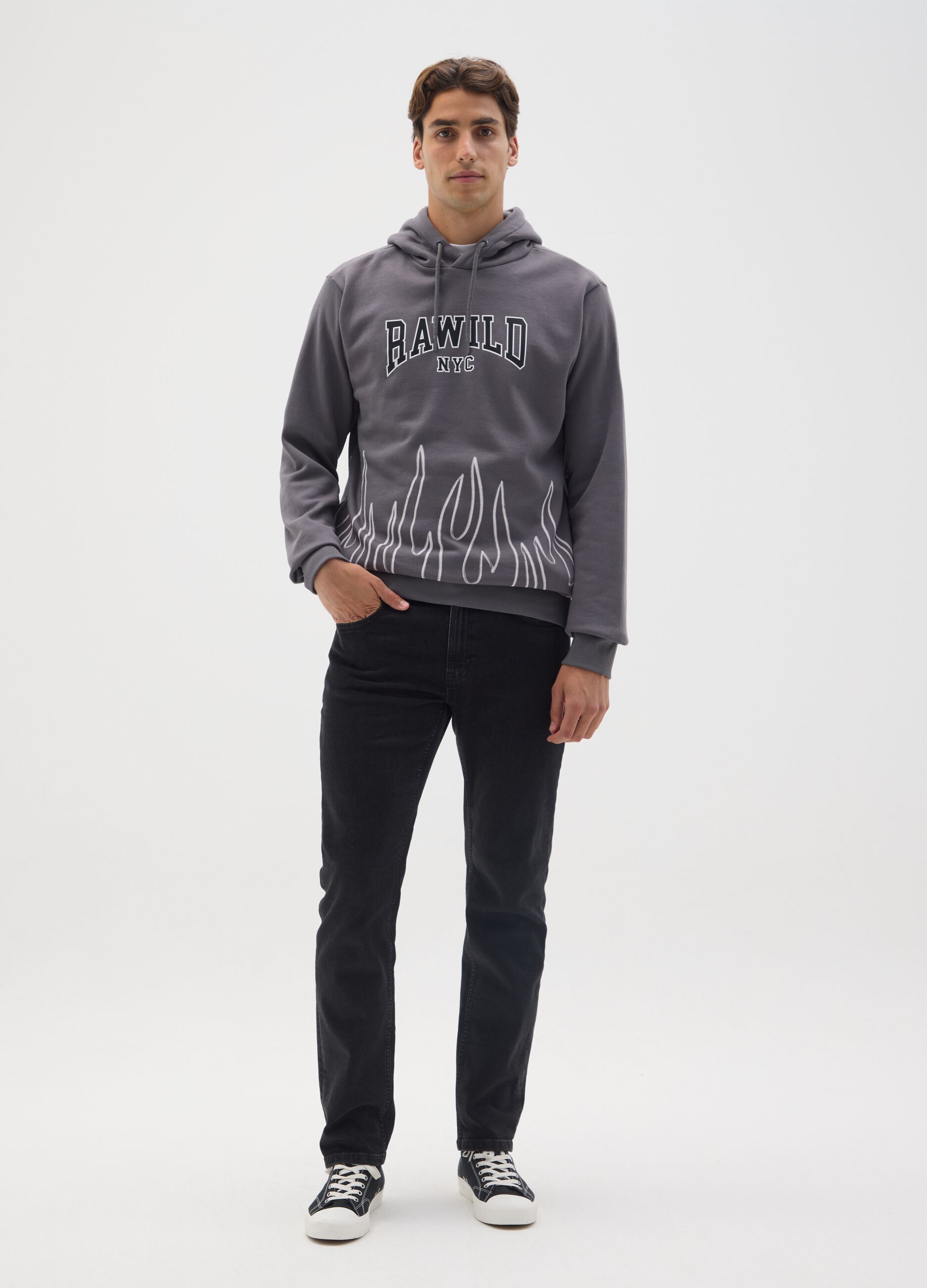 Grey Cotton Blend Hoodie
