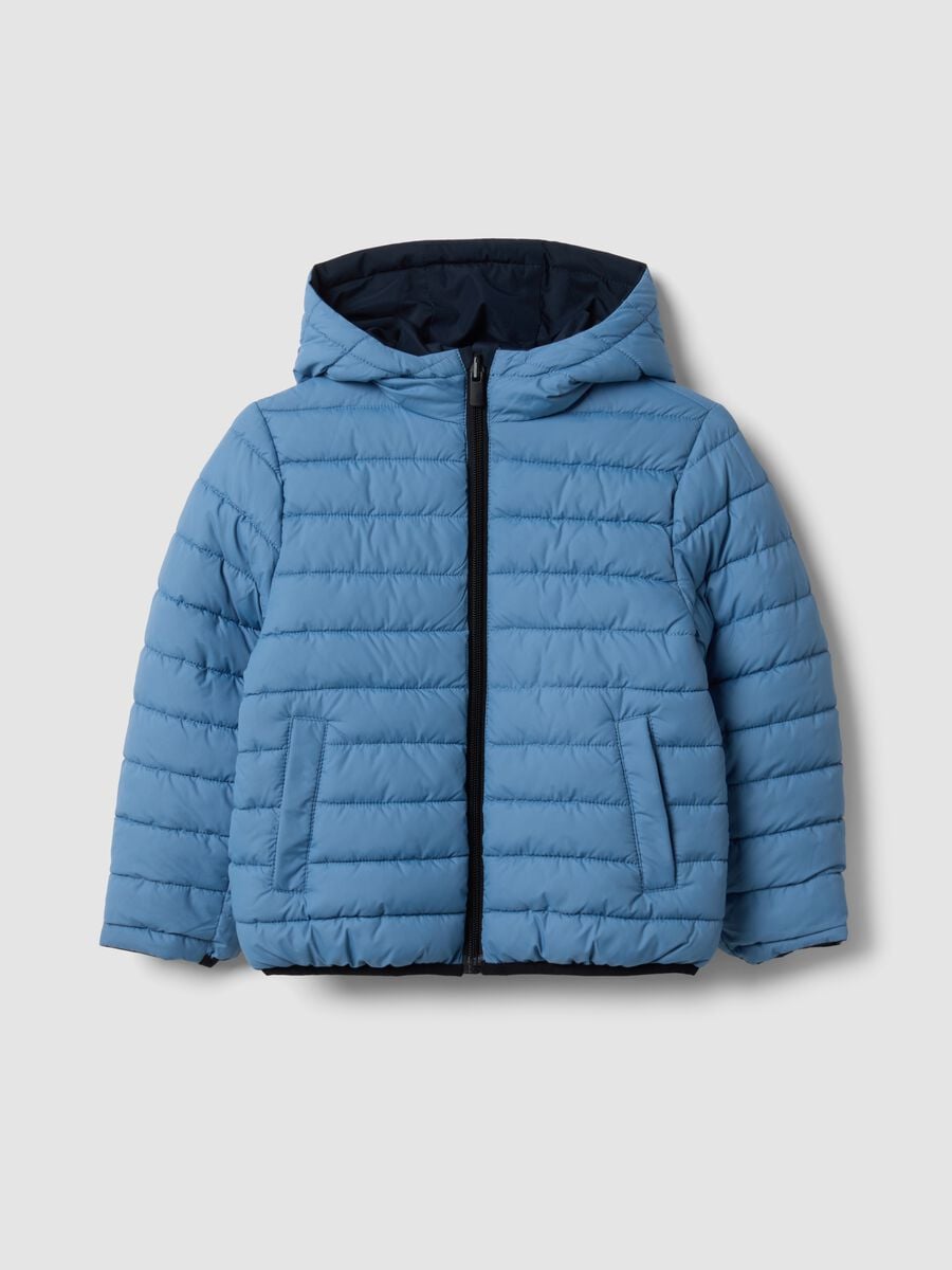 Giubbotto Ultralight reversibile azzurro con cappuccio e zip per bambino_0