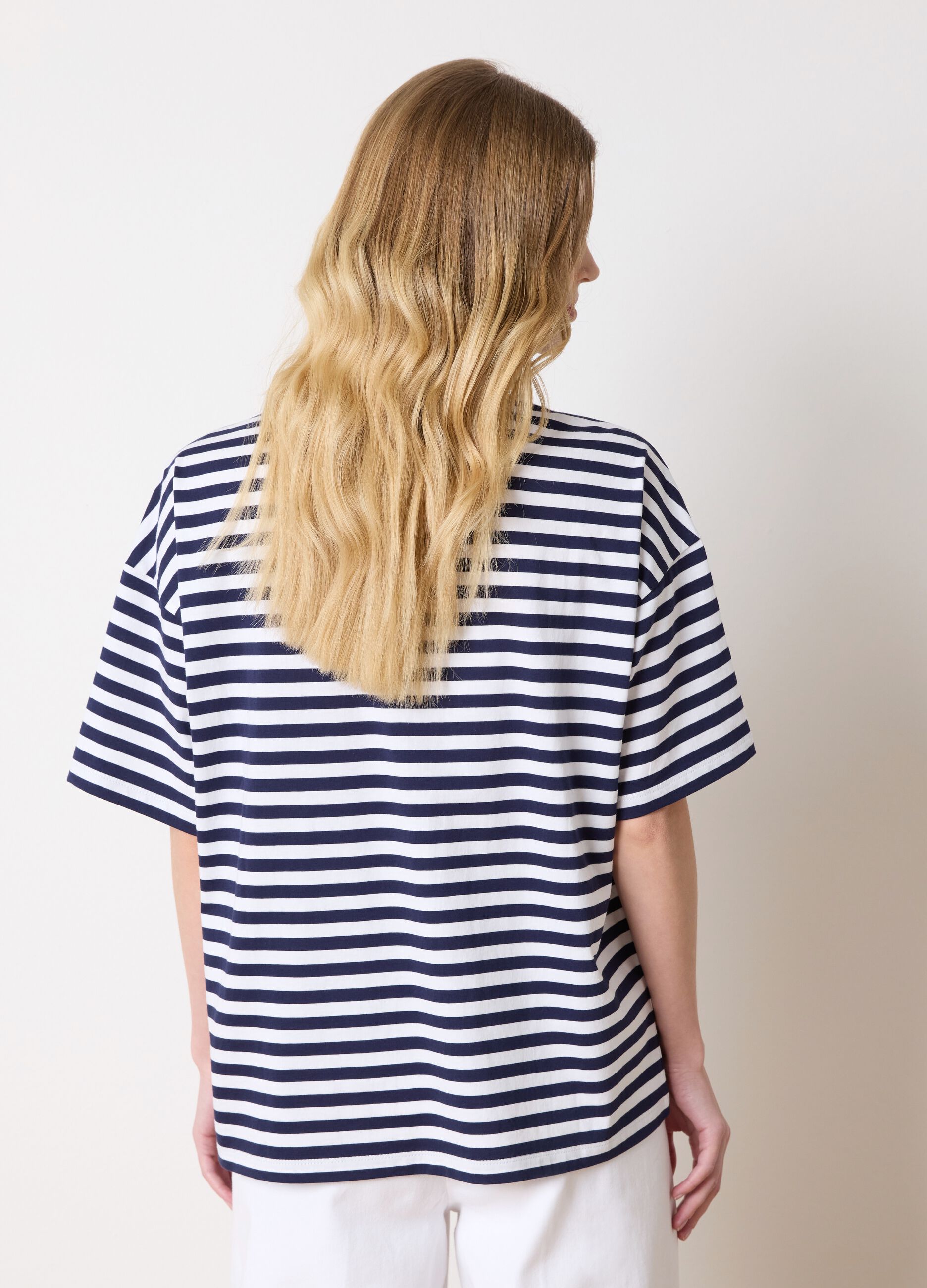 Striped T-shirt with printed lettering