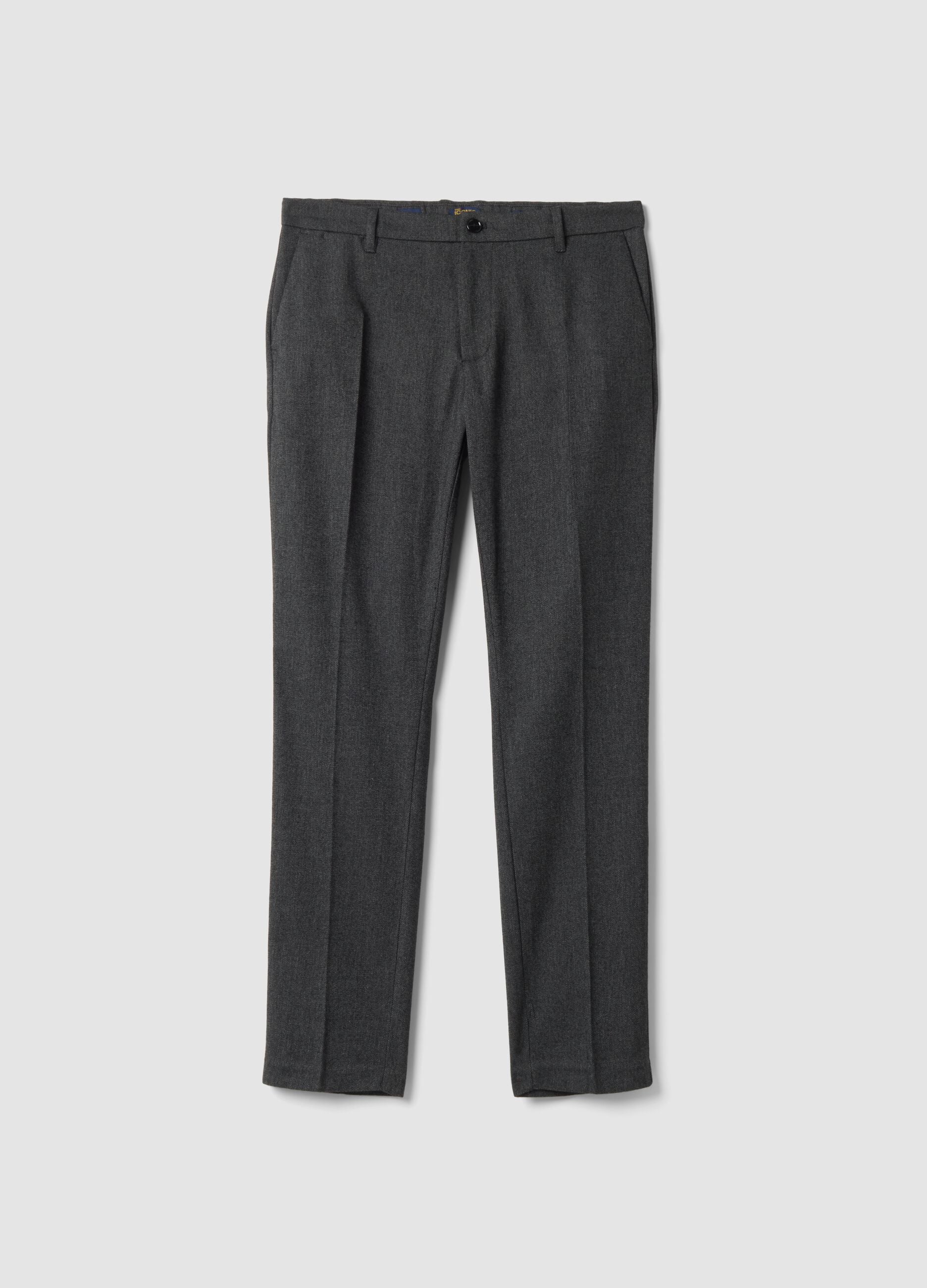 Pantaloni chino grigio e nero in viscosa elasticizzata