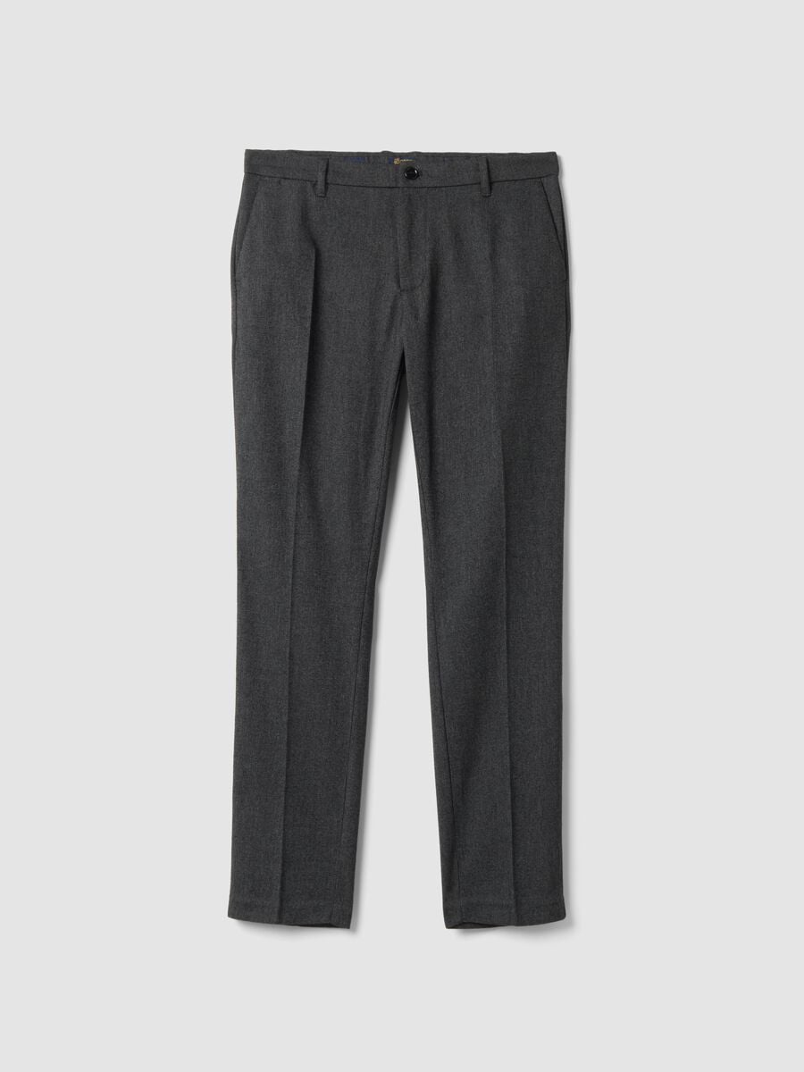 Pantaloni chino grigio e nero in viscosa elasticizzata_0
