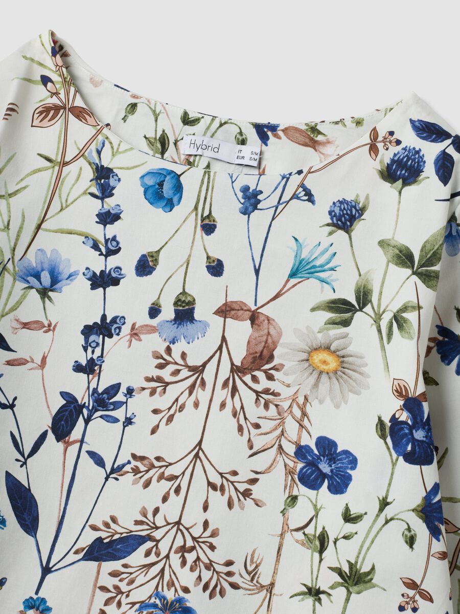 White stretch-cotton blouse with floral print_1