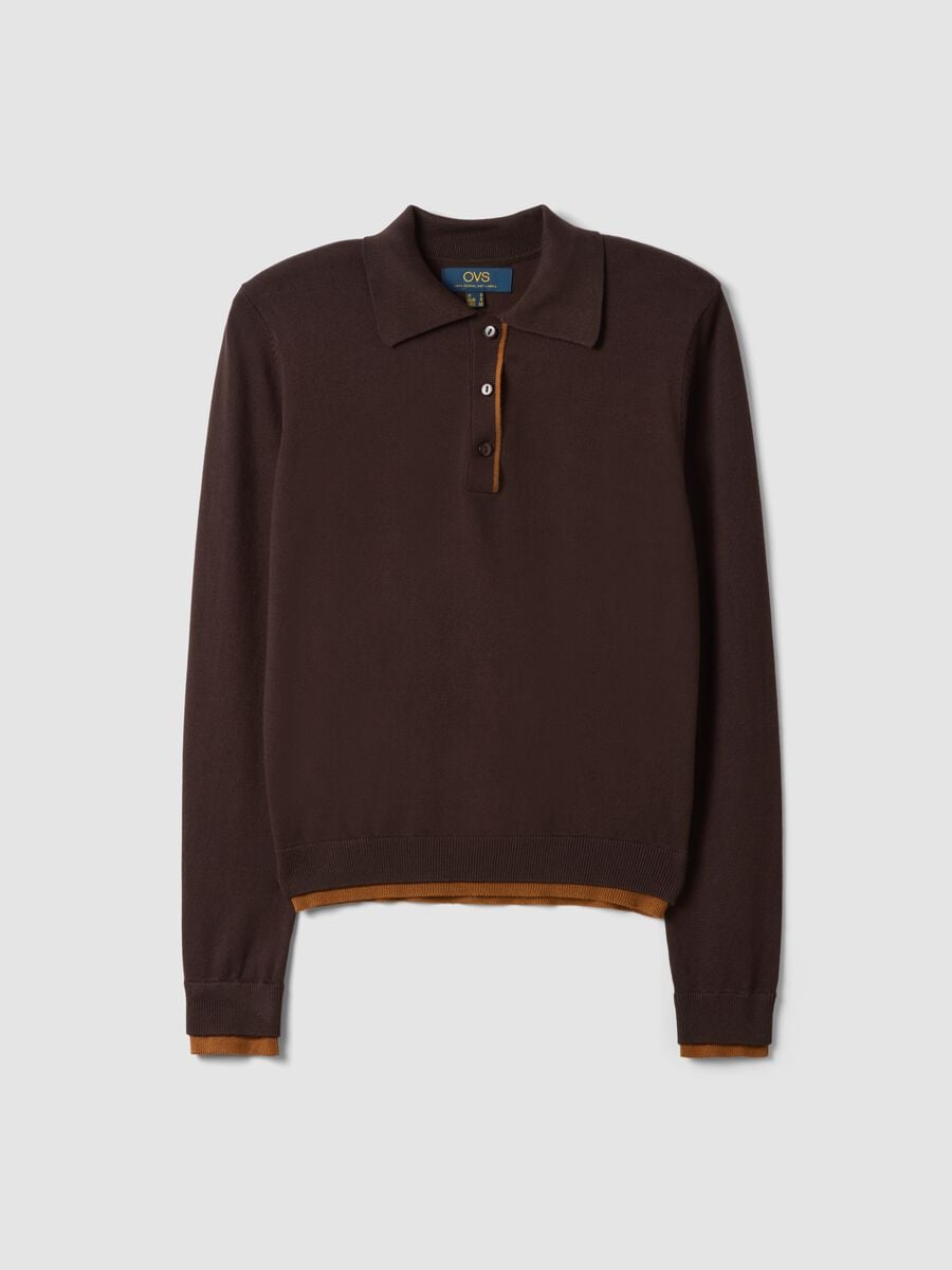 Maglia marrone in misto viscosa con colletto polo regular fit_4