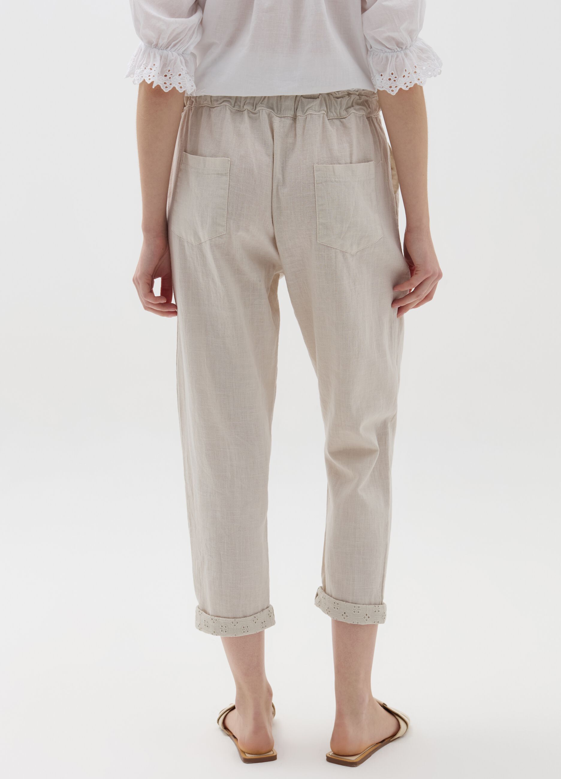 Crop joggers with turn ups in broderie anglaise