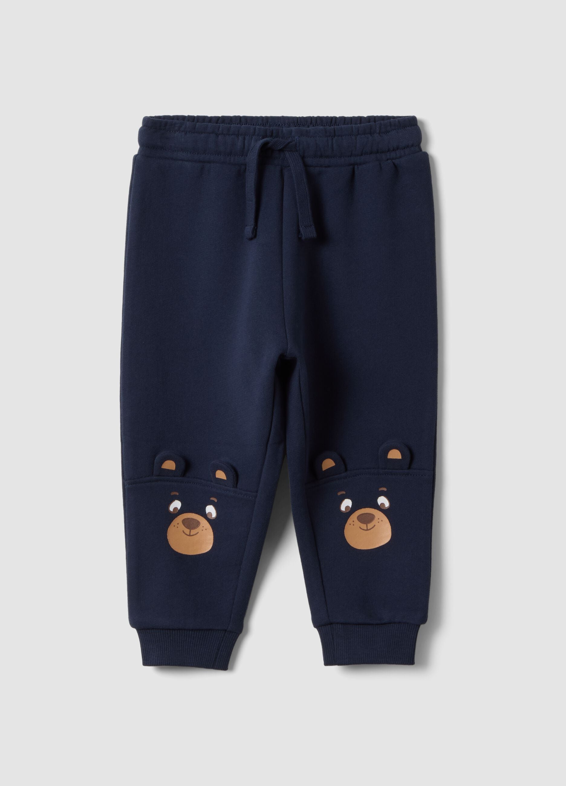 Blue pure cotton over-fit joggers with teddy bear print