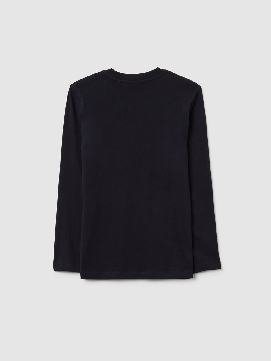 T-shirt nera da ragazzo in puro cotone over fit con stampa_4