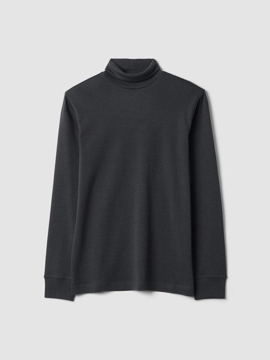 Grey pure cotton roll-neck T-shirt_4