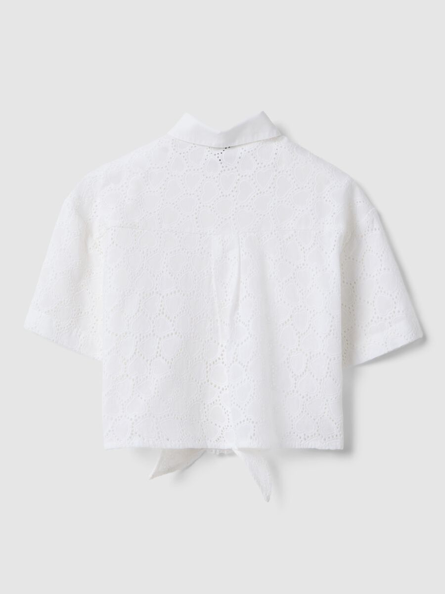 Girls&rsquo; white pure cotton regular-fit shirt with heart cutwork_4
