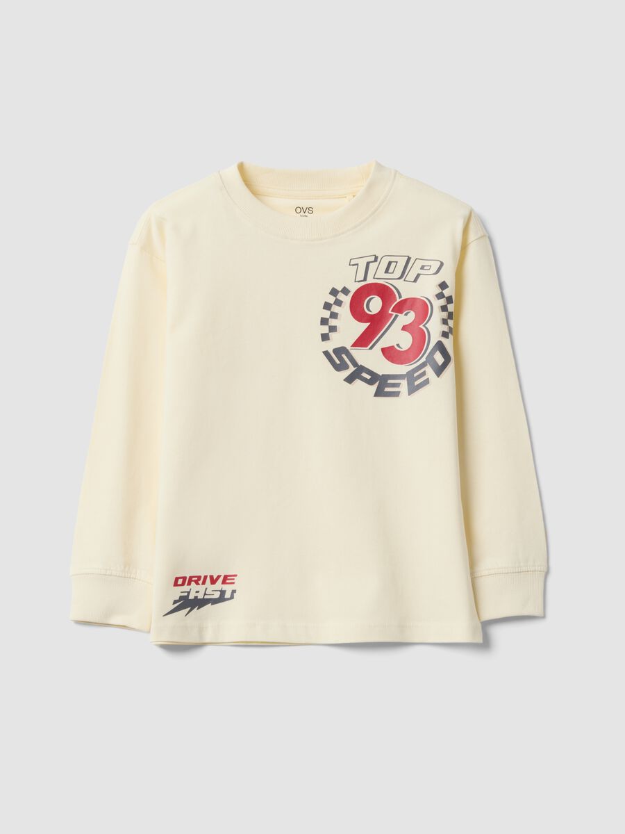 White pure cotton crew-neck T-shirt with Top Speed print_0