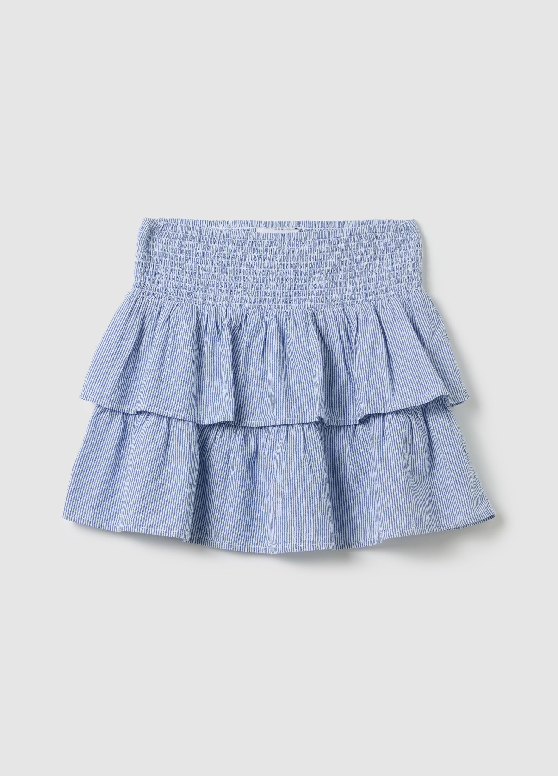 Gonna mini da donna in puro cotone azzurro regular fit con balze