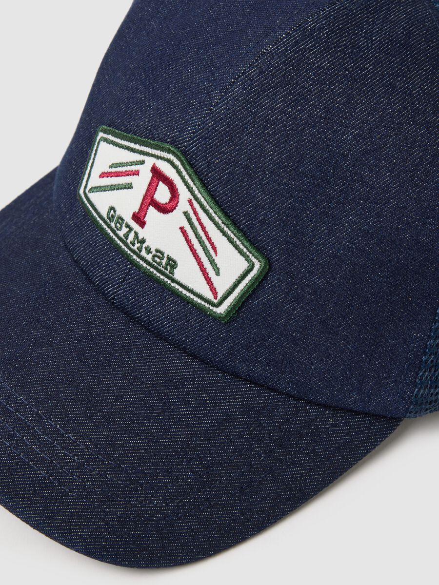 Blue pure cotton cap with adjustable visor and patch_3