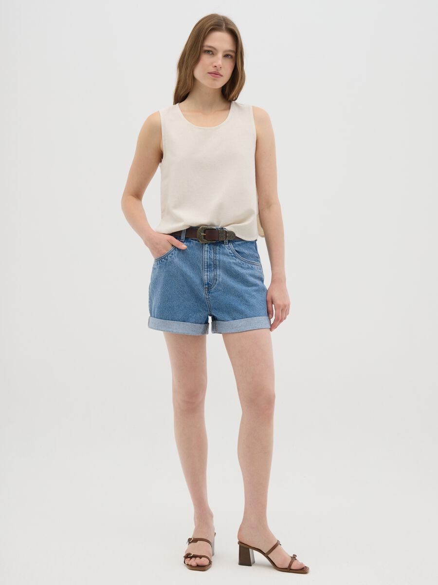 Women's beige cotton blend regular fit tank top_1