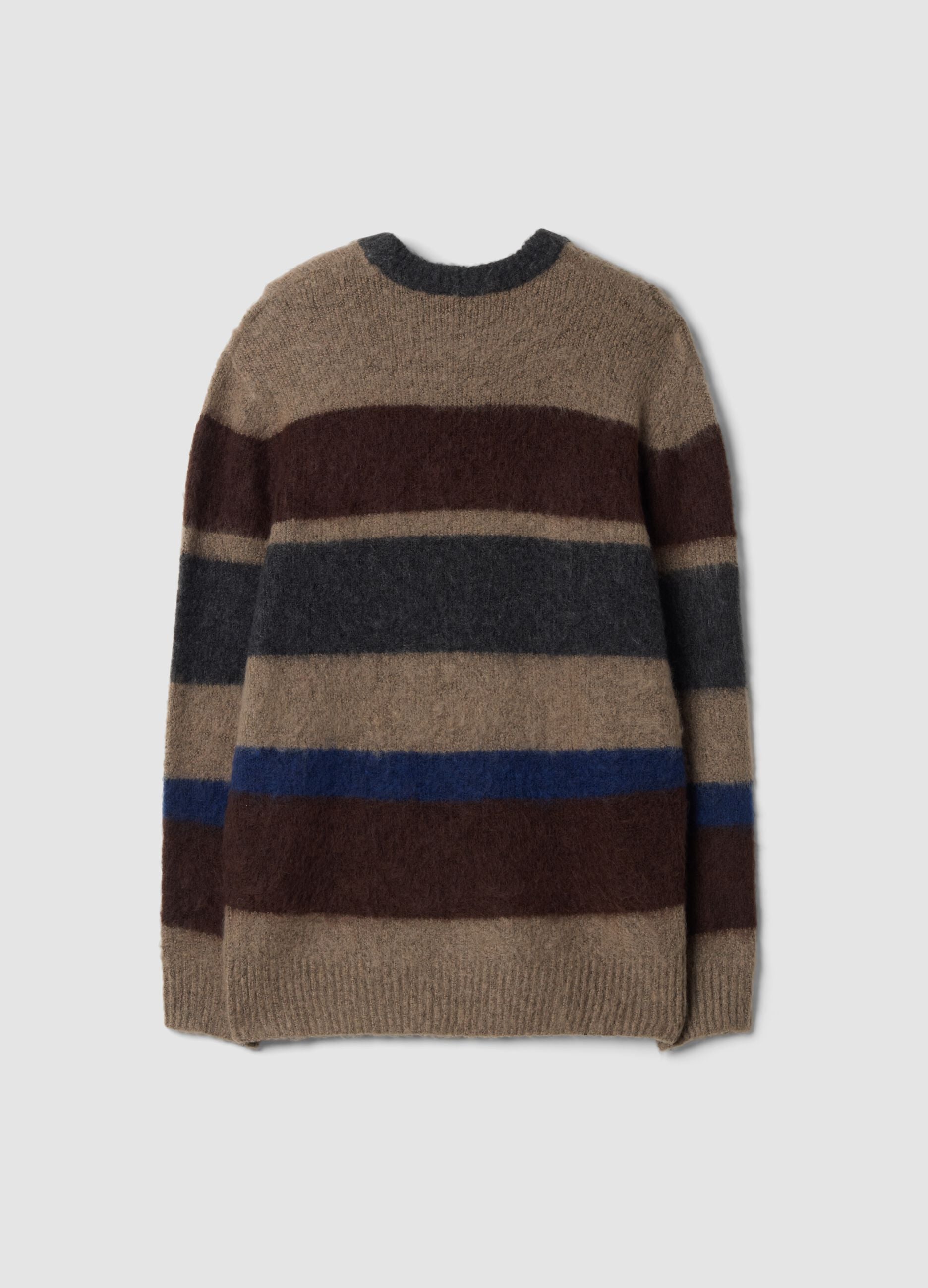Maglione marrone in lana elasticizzata a righe con girocollo regular fit