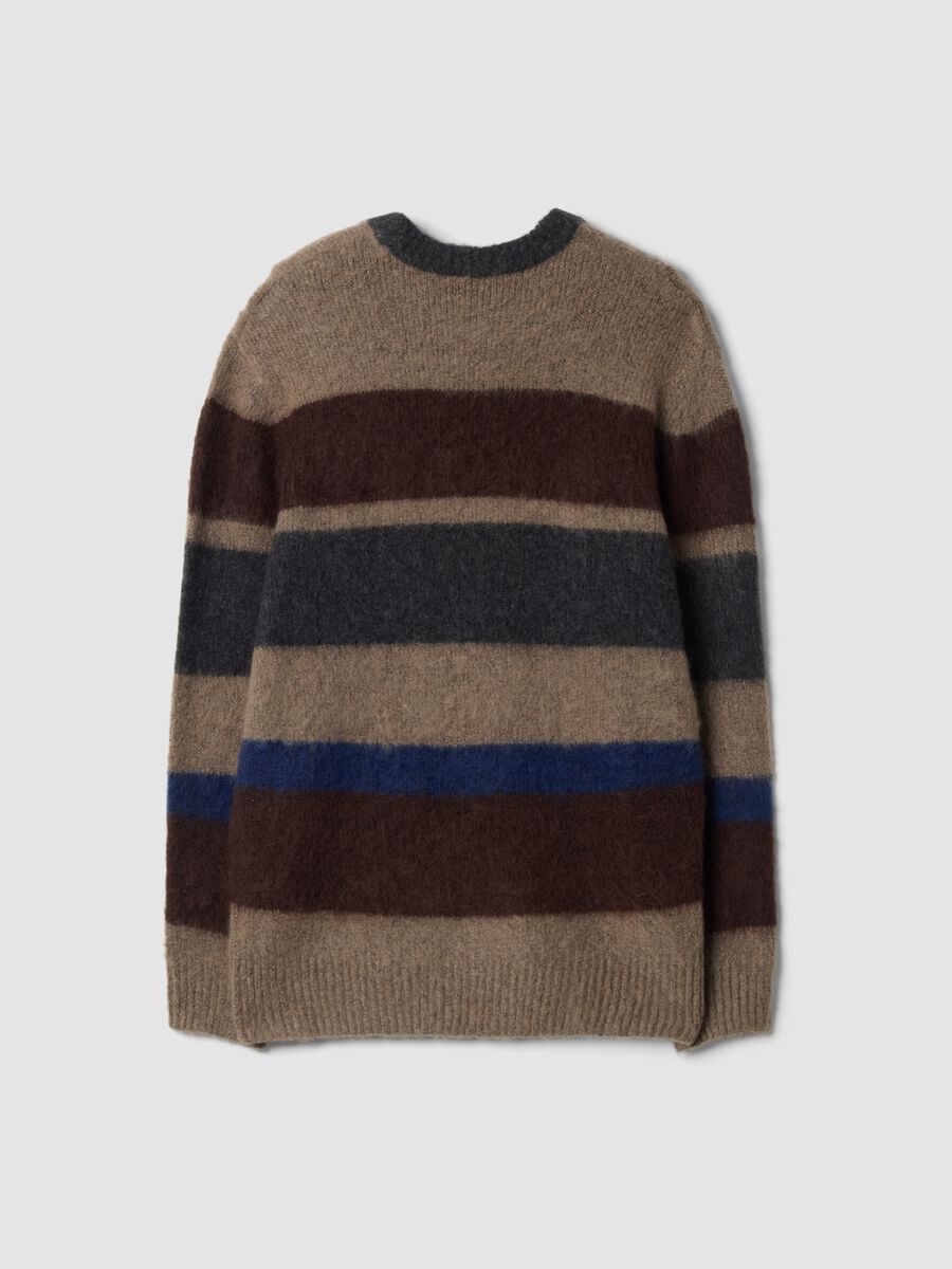 Maglione marrone in lana elasticizzata a righe con girocollo regular fit_2