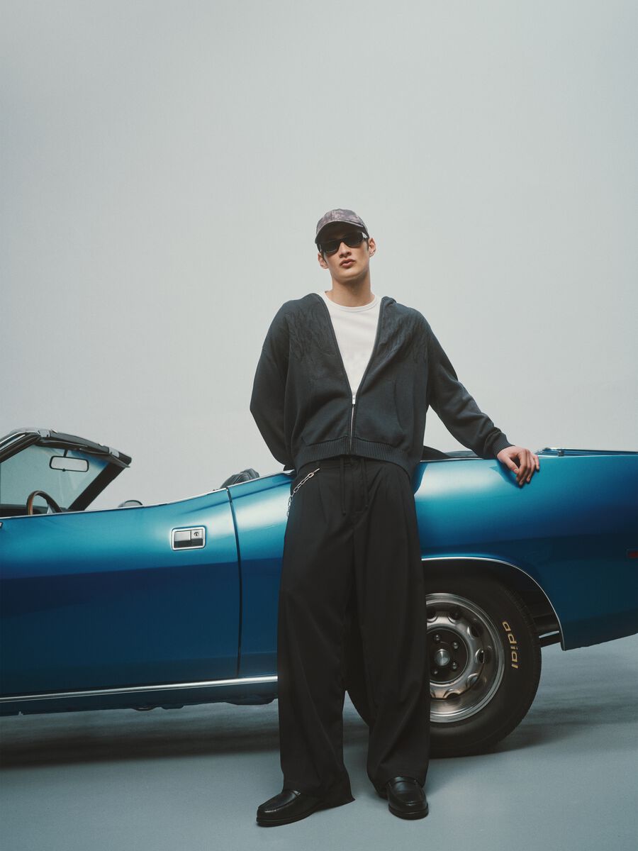 Pantaloni chino neri in viscosa elasticizzati regular fit_0