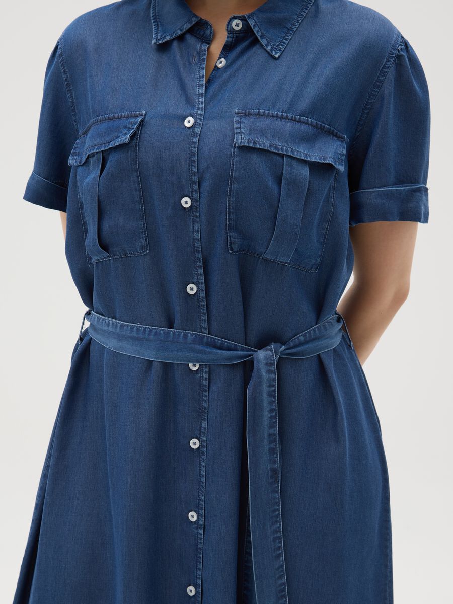 Women's Blue Lyocell Shirt Dress with Regular Fit_2