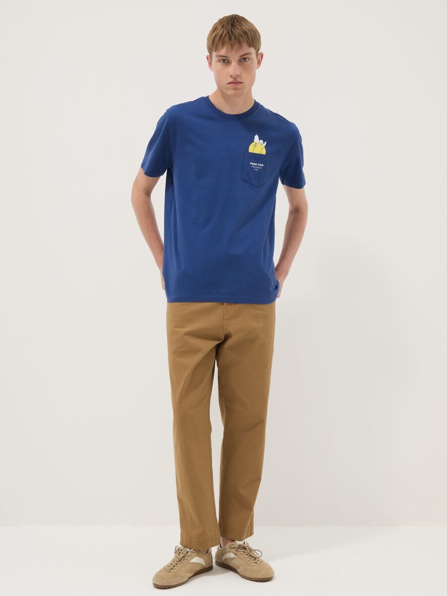 T-shirt blu in puro cotone con taschino_1