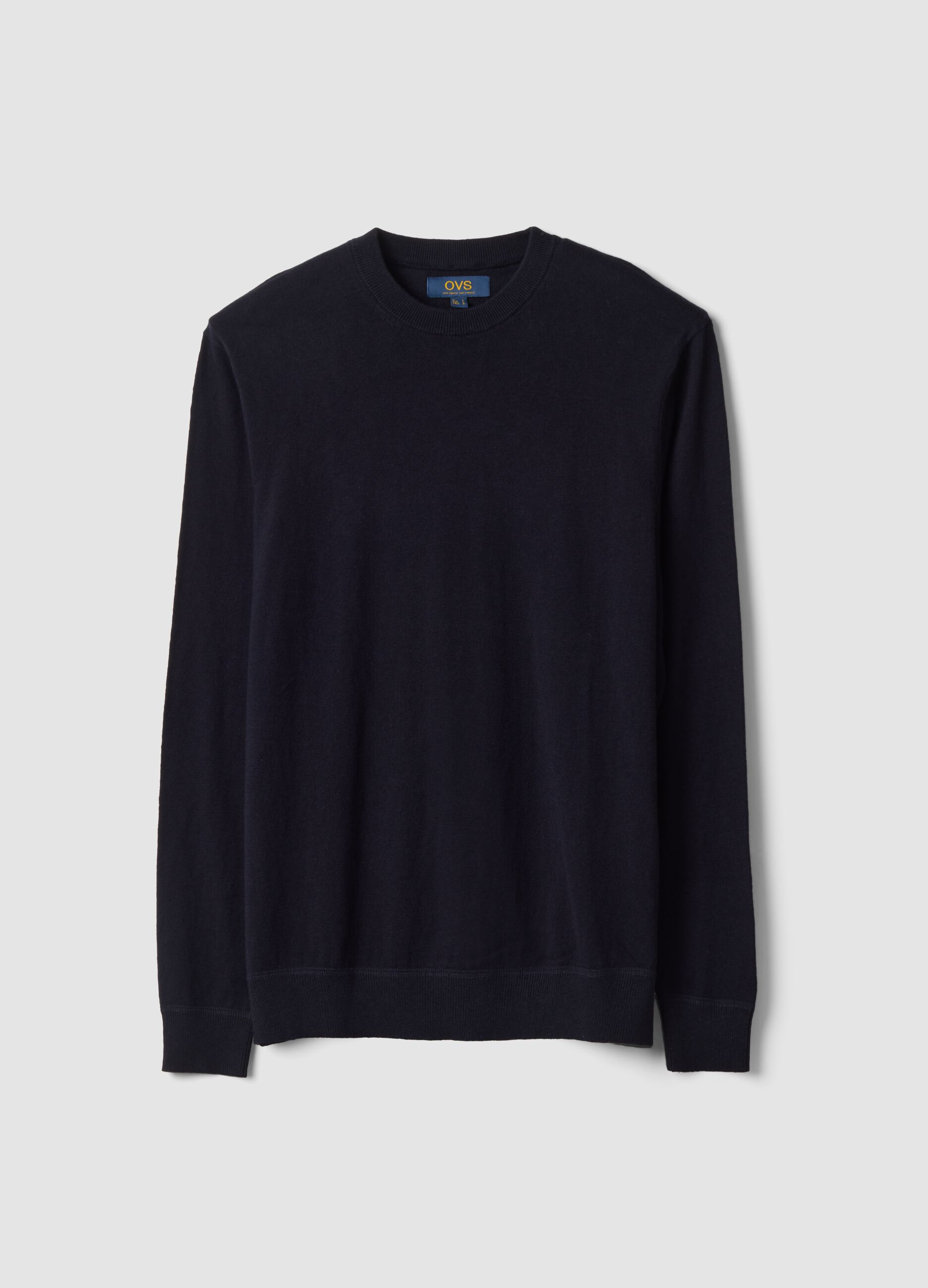 Maglia blu in misto cotone e cashmere girocollo