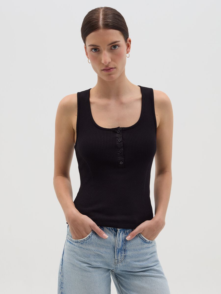 Ribbed tank top with granddad neckline_0