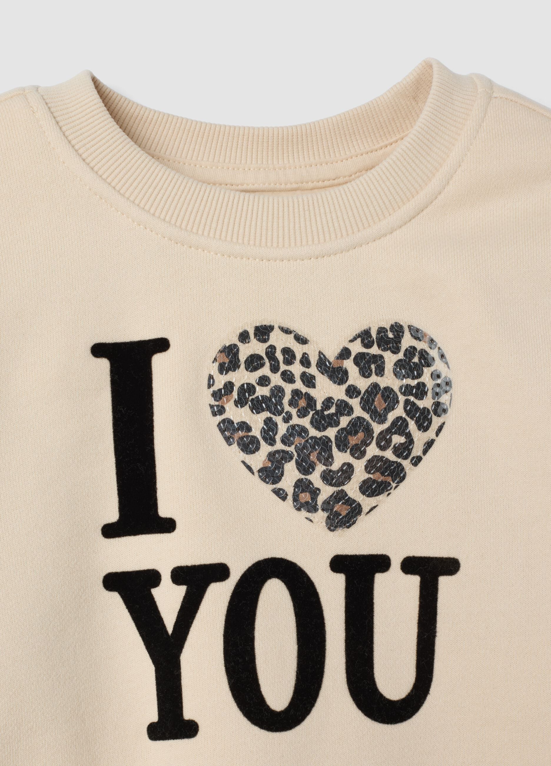 Sand cotton-blend crew-neck sweatshirt with heart print