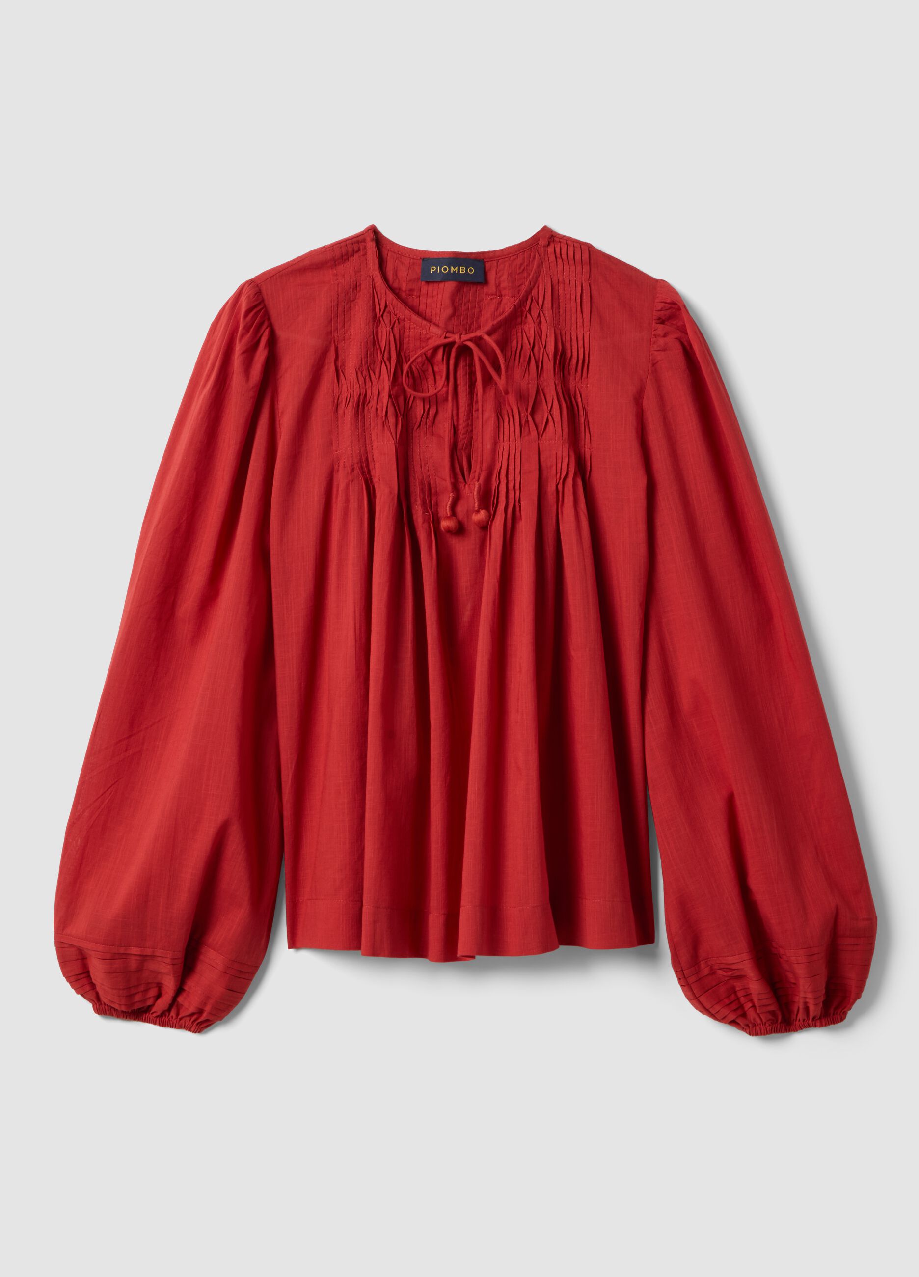 Red short-sleeved shirt in pure cotton