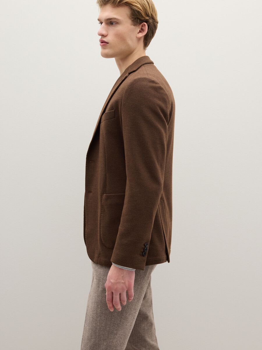 Brown cotton blend regular fit blazer_2