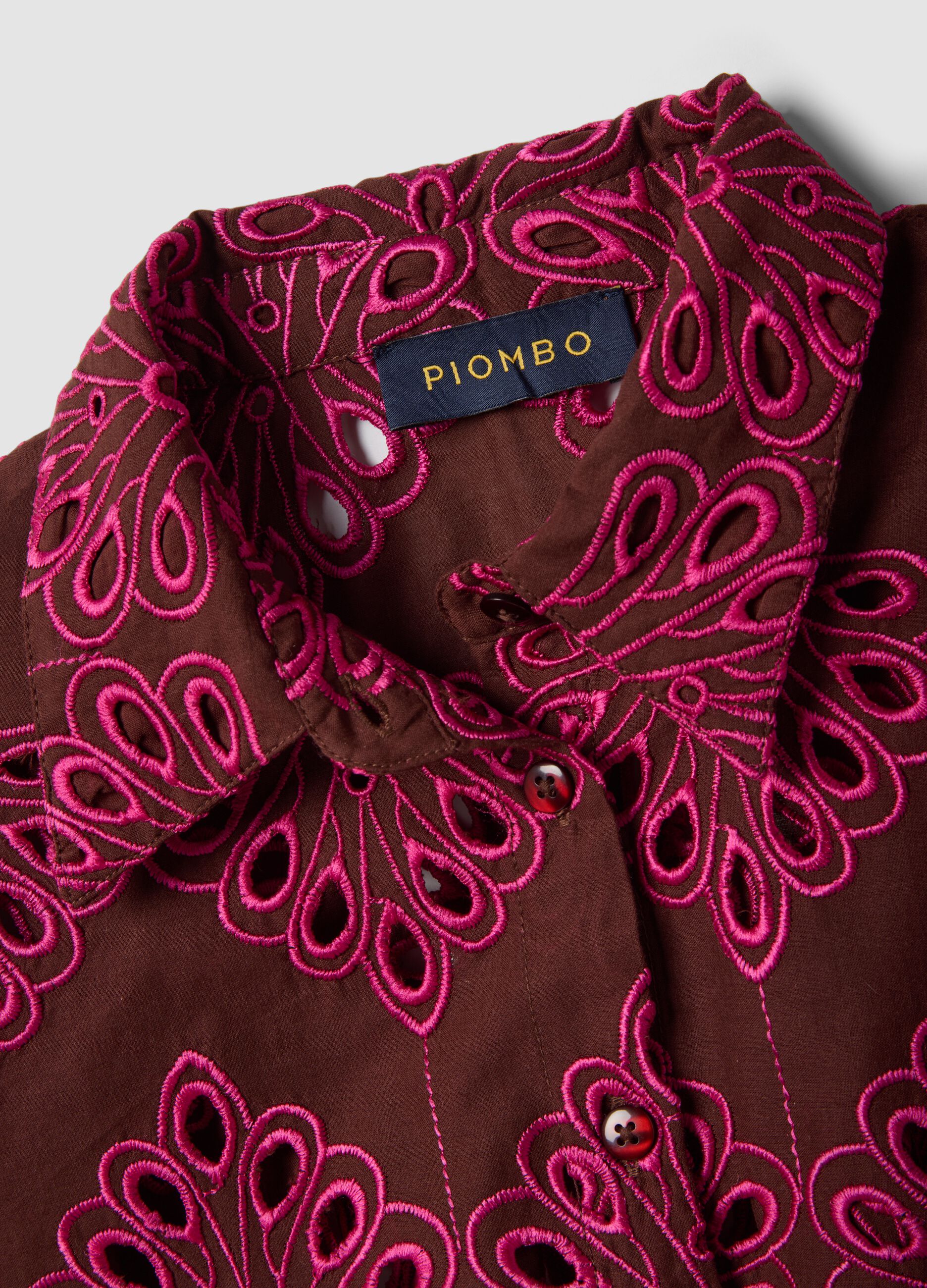 Multicolour pure cotton shirt with broderie anglaise embroidery, regular fit