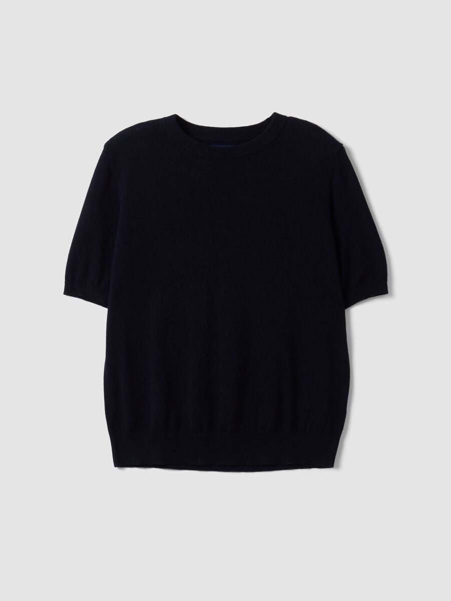 Maglia blu in misto lana a maniche corte girocollo regular fit_4
