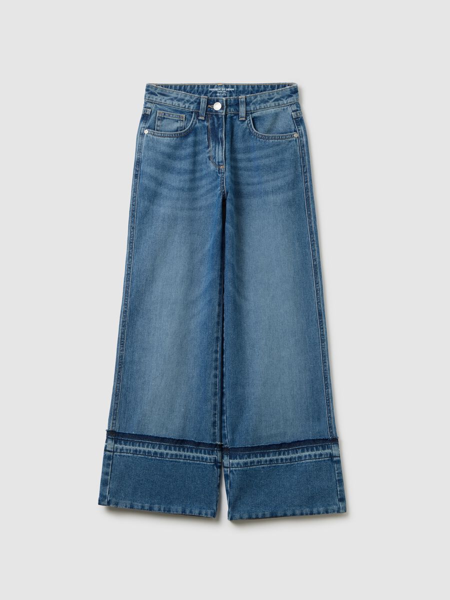 Girls' Pure Cotton Denim Wide Leg Jeans_0