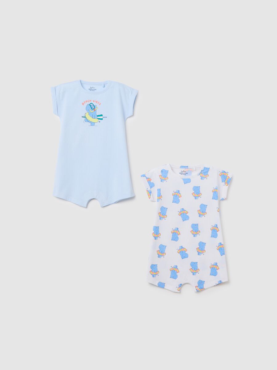 Multicolour pure cotton baby romper with short sleeves and print_0