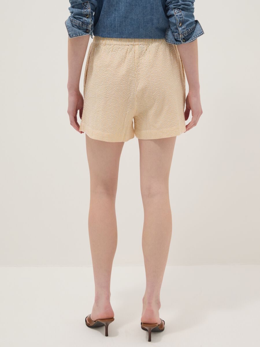 Regular-fit pure cotton shorts with yellow and white stripes_2