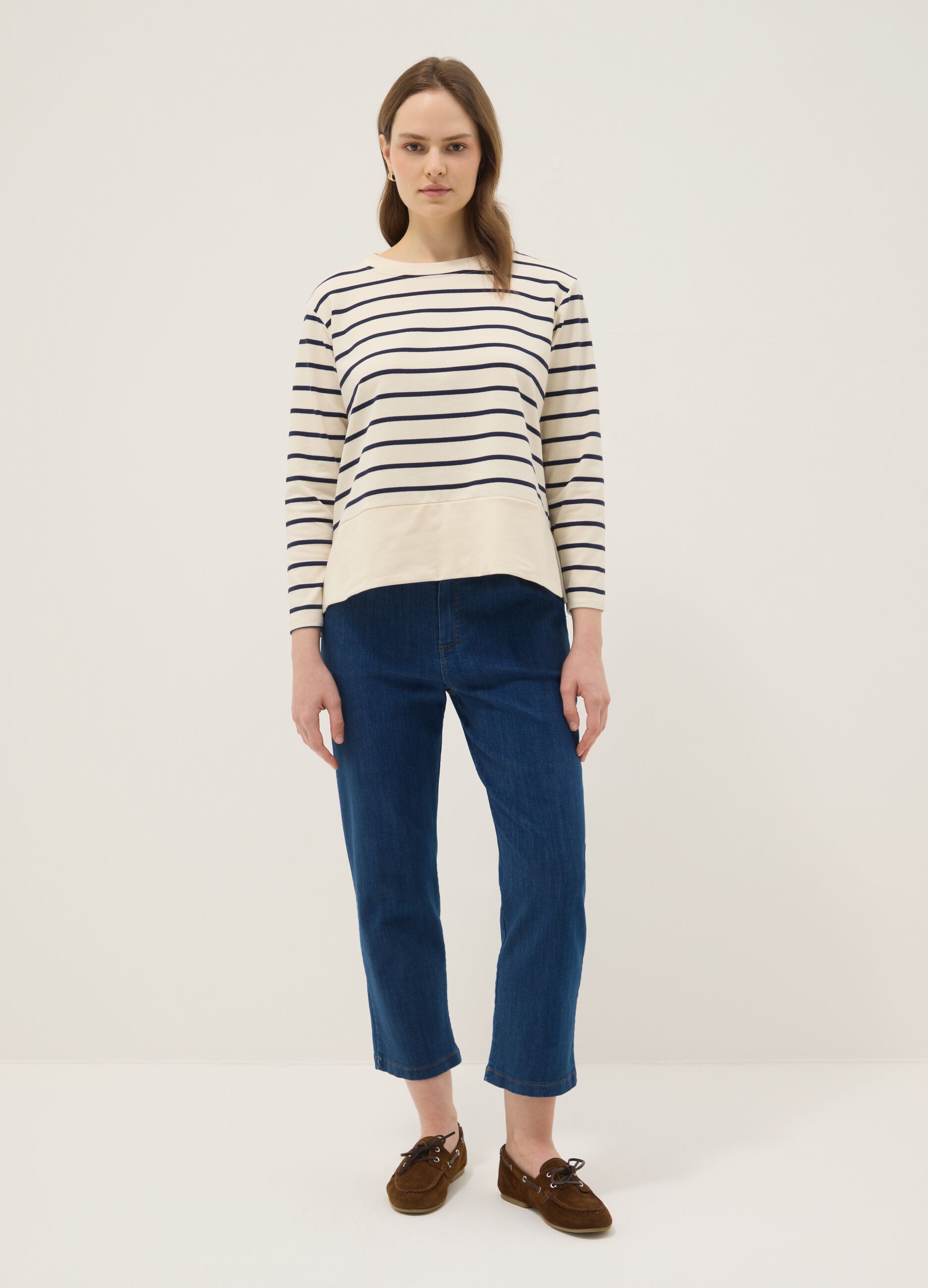 Blue Stretch Cotton Denim Trousers Regular Fit