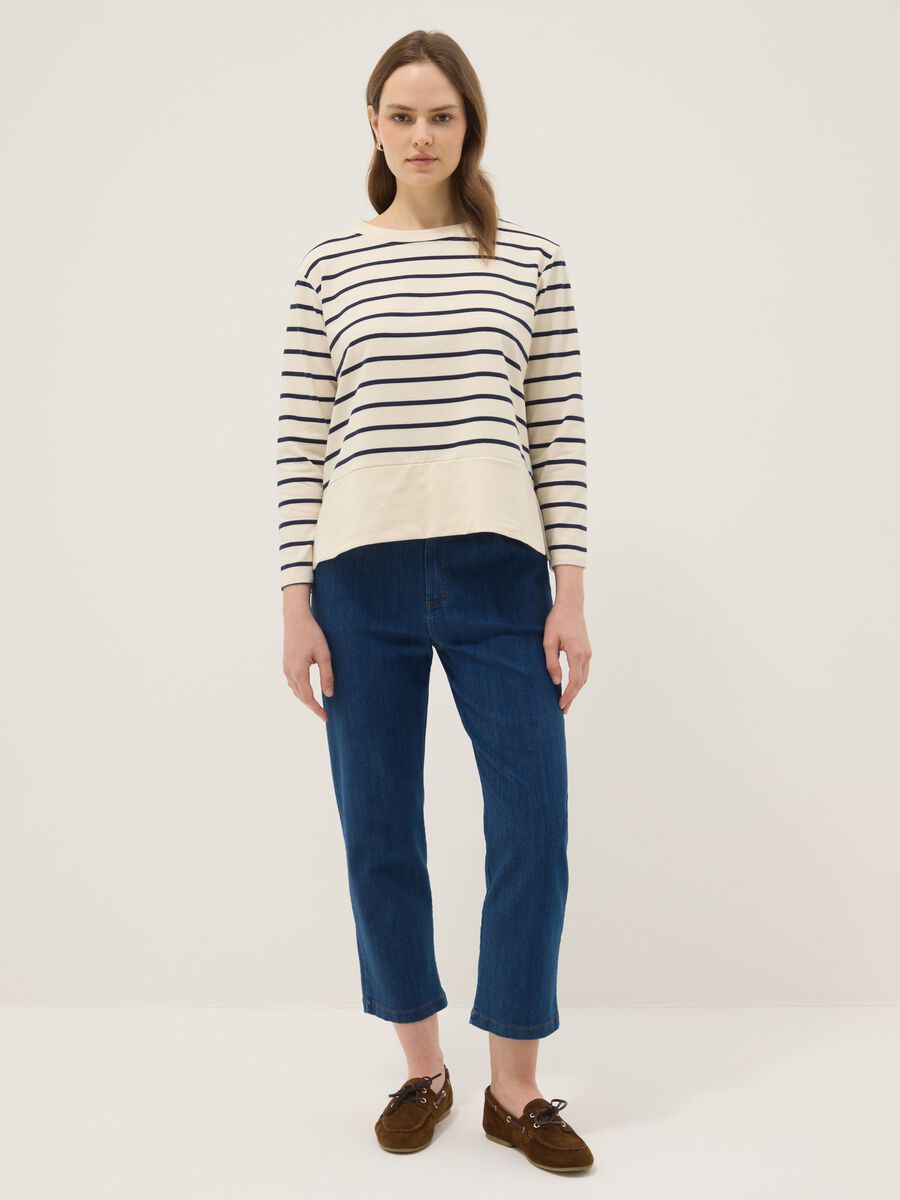 Pantaloni in cotone denim elasticizzato blu regular fit_0