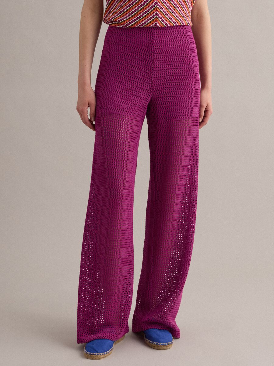 Pantaloni viola palazzo in misto viscosa_1