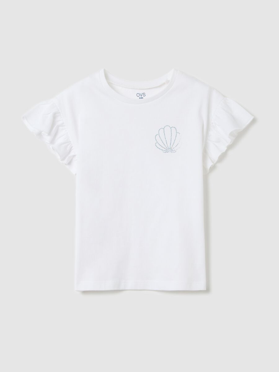 White T-shirt in cotton with diamantés_0