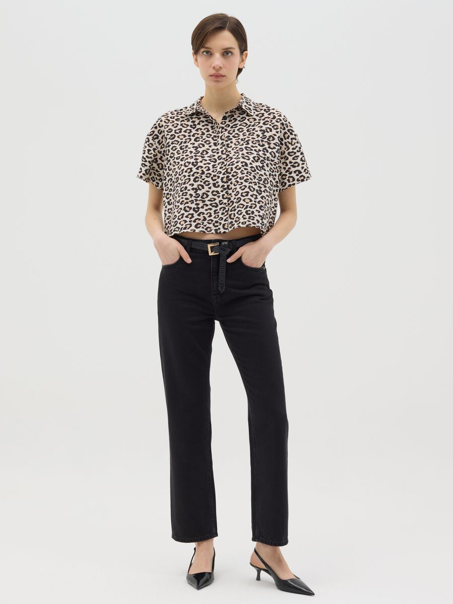 Short-sleeved shirt with animal print_1