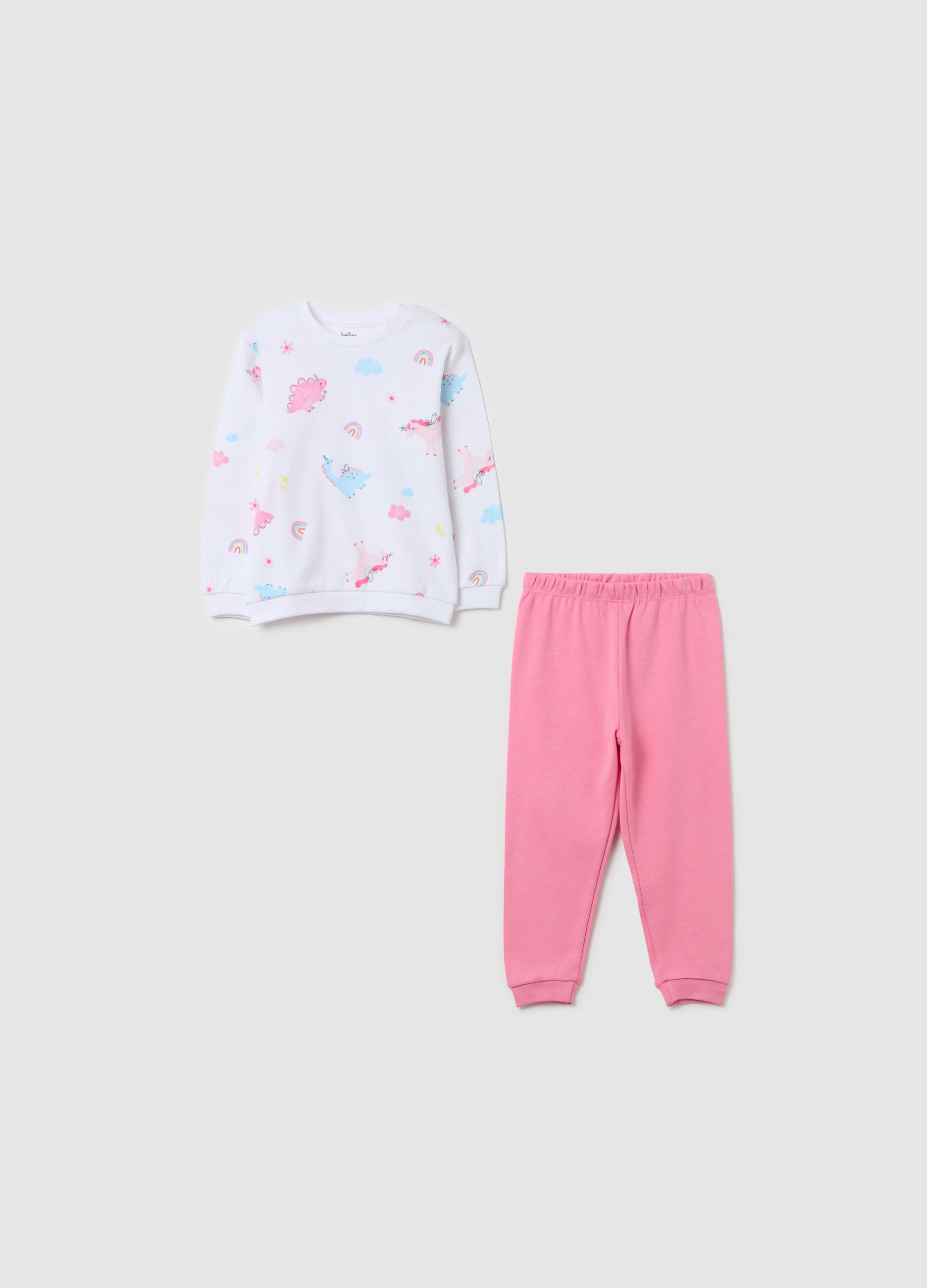 Cotton pyjamas with unicorn dinosaurs print