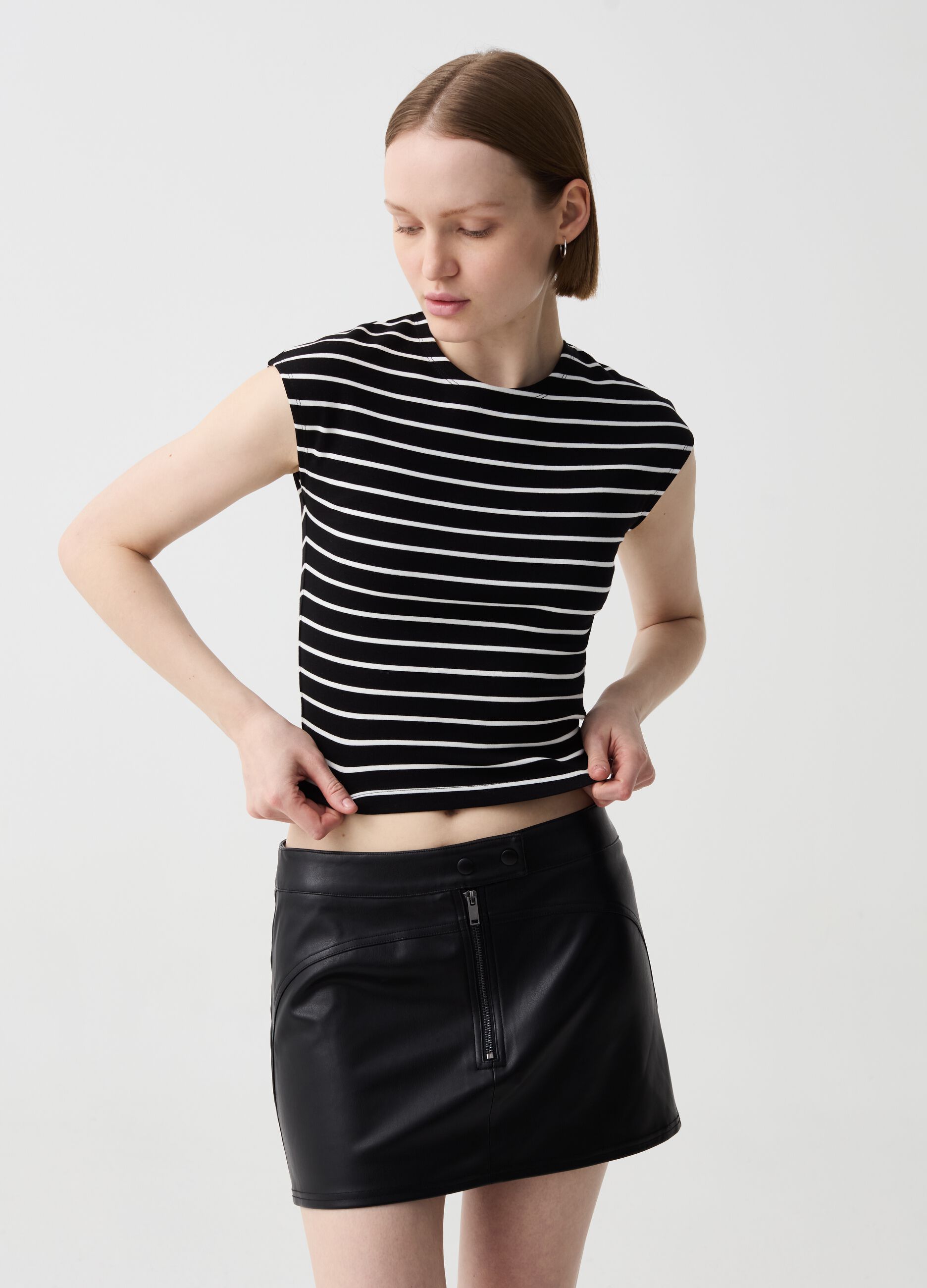 Tank top in striped stretch cotton