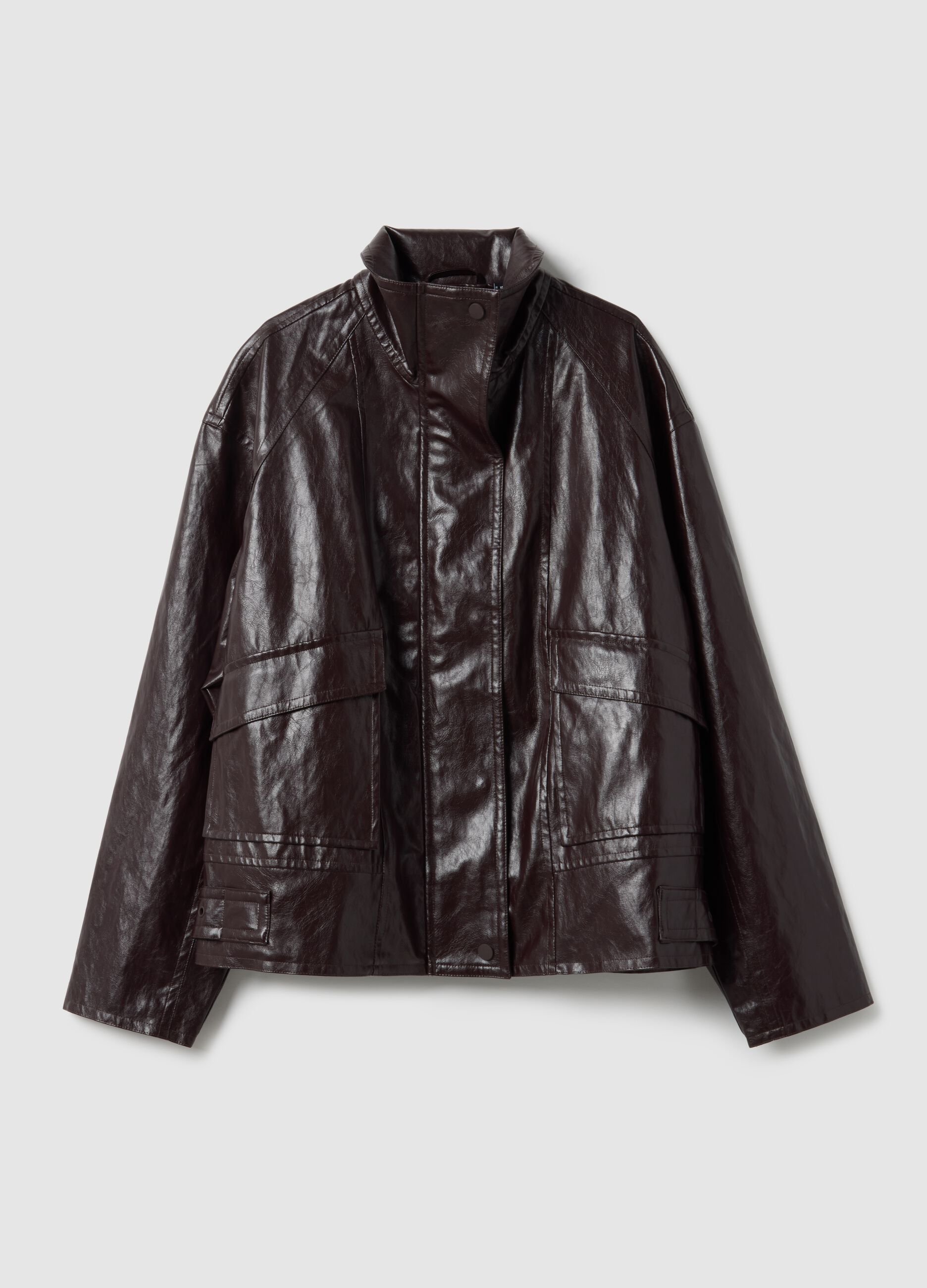 Shiny brown oversized viscose-blend jacket
