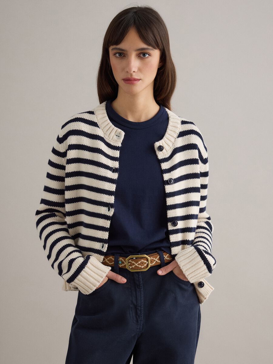 Multicolour striped cardigan in pure cotton regular fit with buttons_1