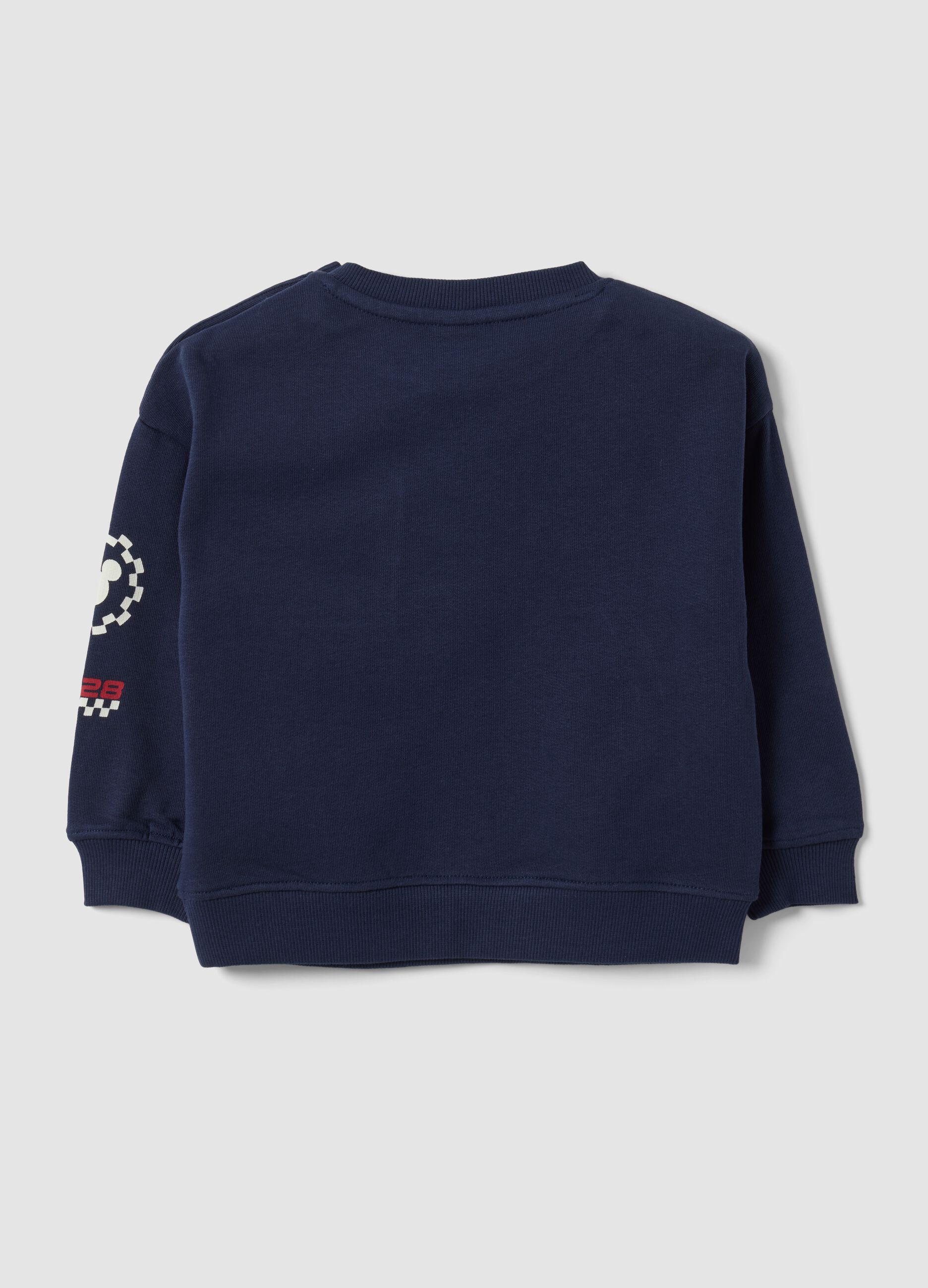 Blue pure cotton crew-neck sweatshirt with Mickey print, oversized fit for boys