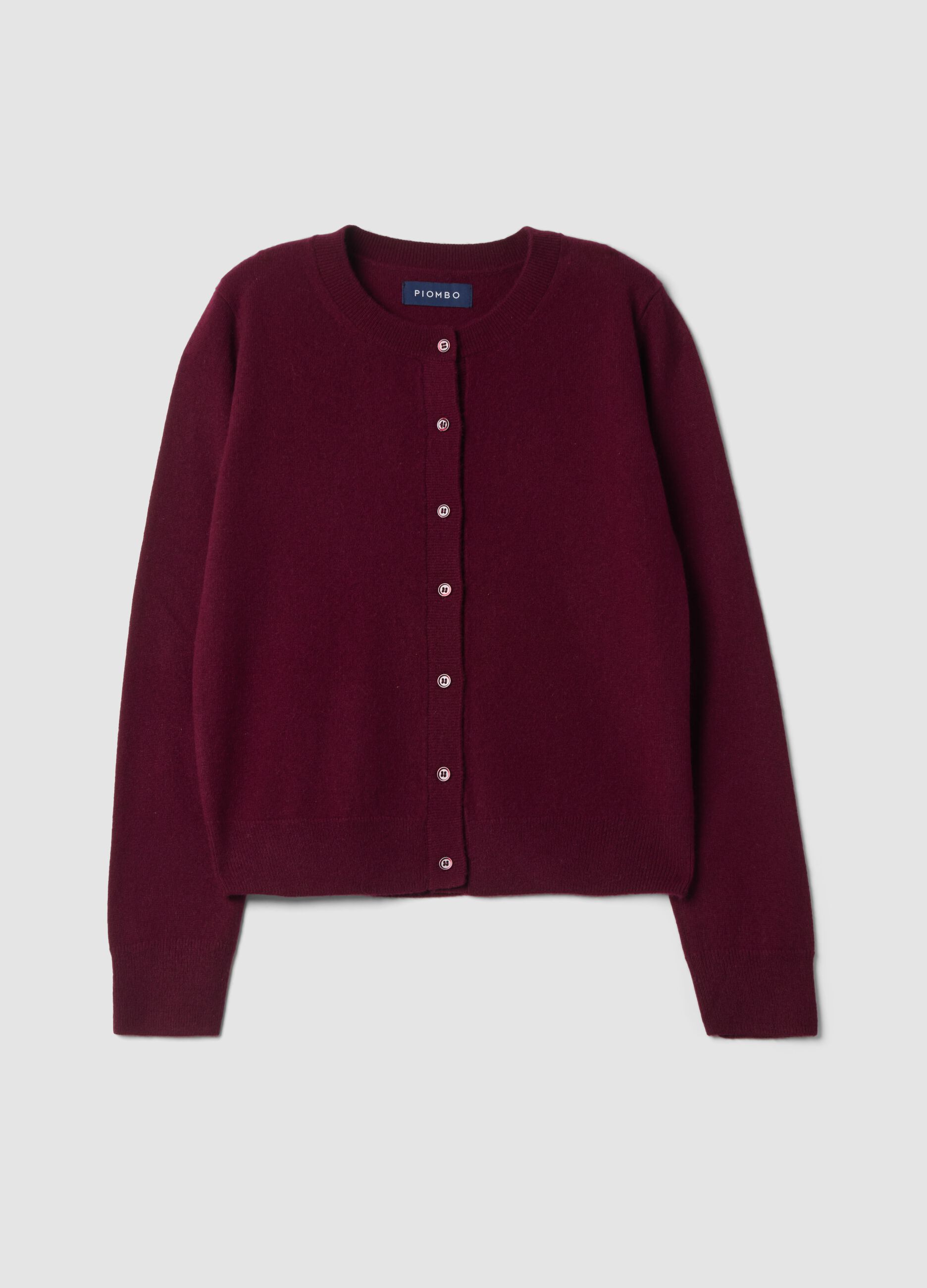 Red crew-neck pure cashmere cardigan