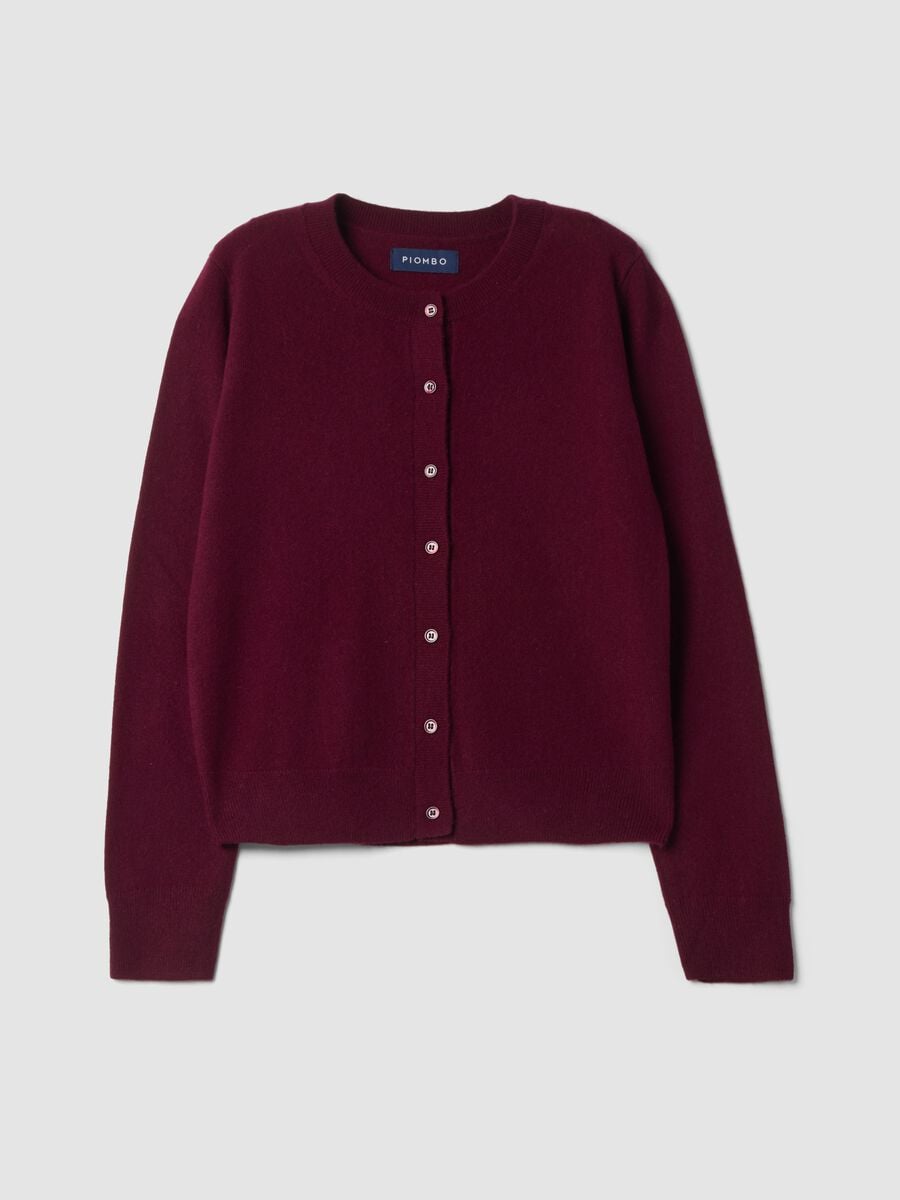 Red crew-neck pure cashmere cardigan_0