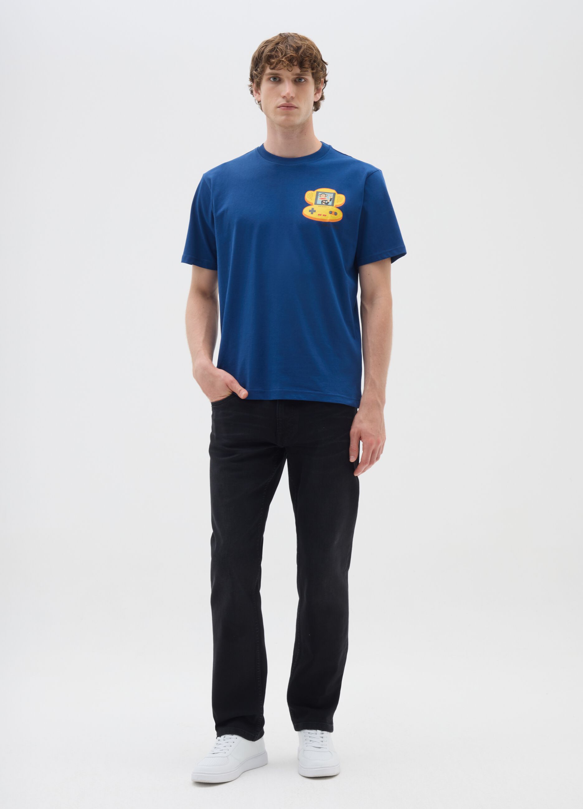 Blue short-sleeve T-shirt in pure cotton regular fit