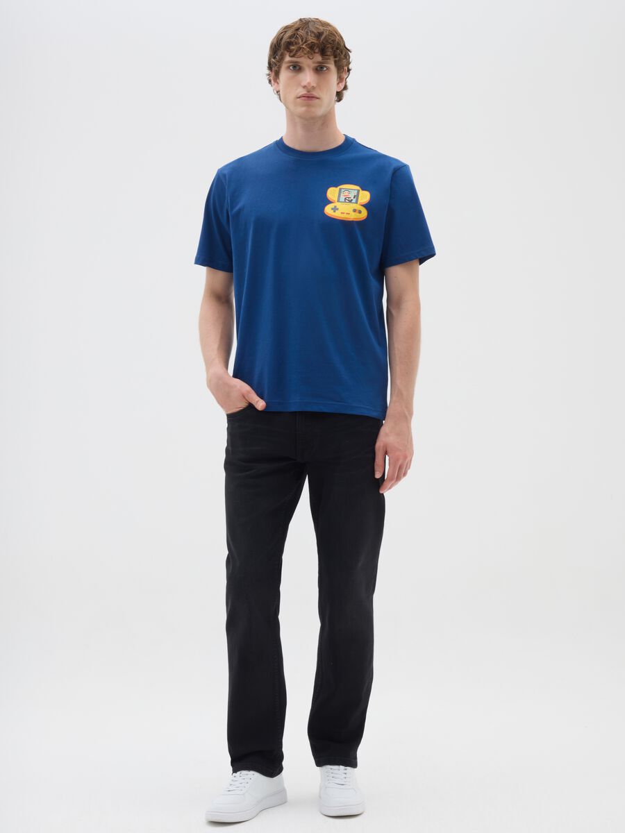 Blue short-sleeve T-shirt in pure cotton regular fit_1